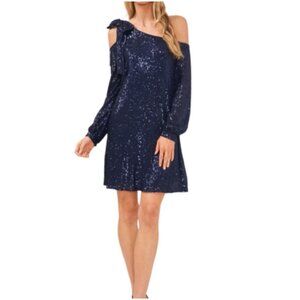 CeCe Midnight Blue Sequin One-Shoulder Mini Dress